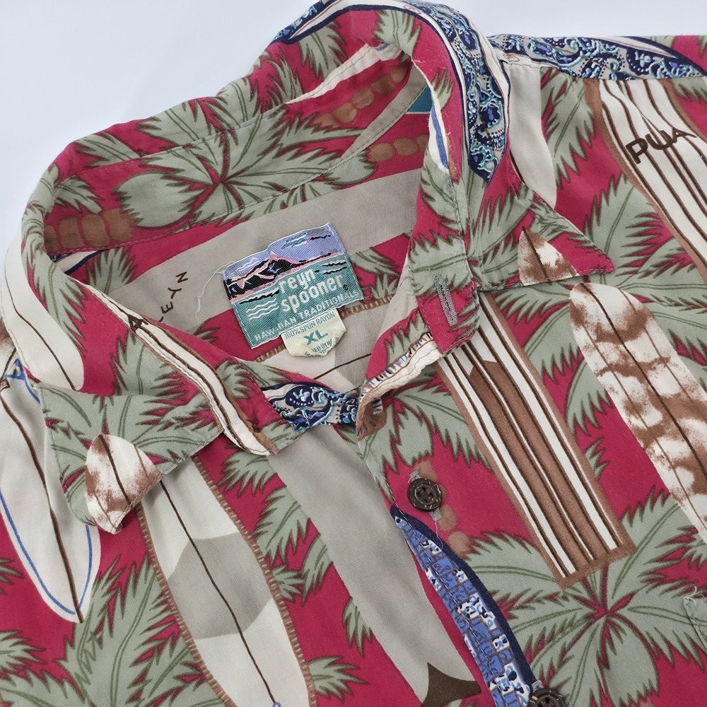 Vintage Reyn Spooner Hawaiian Surfboards Shirt XL Palm Tree Tropical Button XL